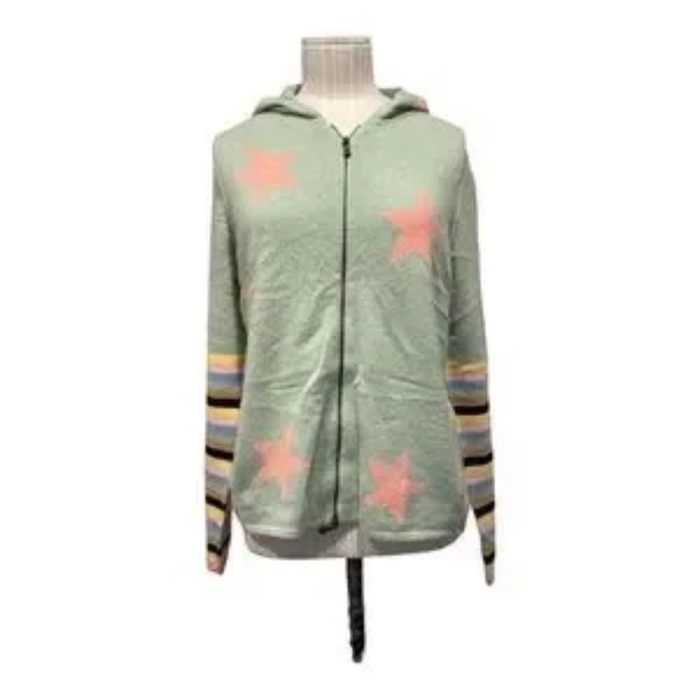 One Girl Who Green Striped Cashmere Hoodie Large